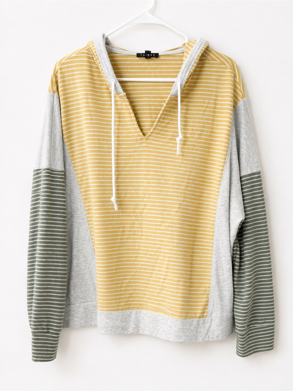 Tribal Striped V-Neck Hoodie in Yellow, Gray & Olive